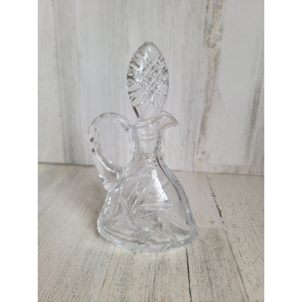 Vintage crystal cut glass bottle handle unique clear‎ stopper alcohol